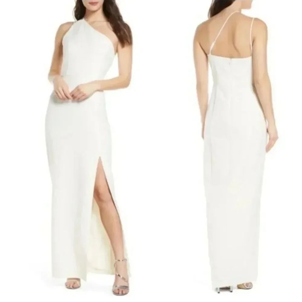 Wayf White One-Shoulder Slit Column Dress